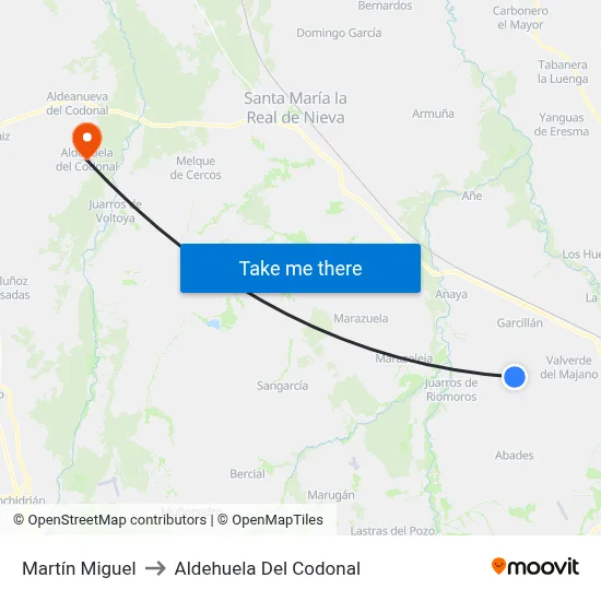 Martín Miguel to Aldehuela Del Codonal map