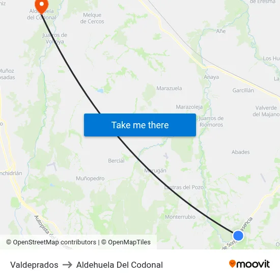 Valdeprados to Aldehuela Del Codonal map