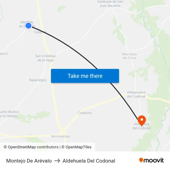 Montejo De Arévalo to Aldehuela Del Codonal map