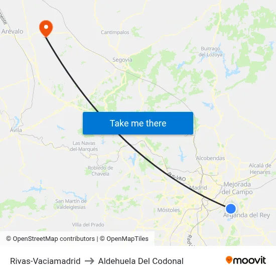 Rivas-Vaciamadrid to Aldehuela Del Codonal map
