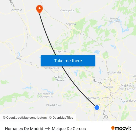 Humanes De Madrid to Melque De Cercos map