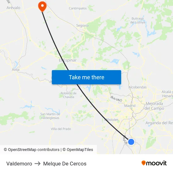 Valdemoro to Melque De Cercos map