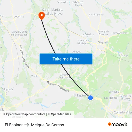 El Espinar to Melque De Cercos map