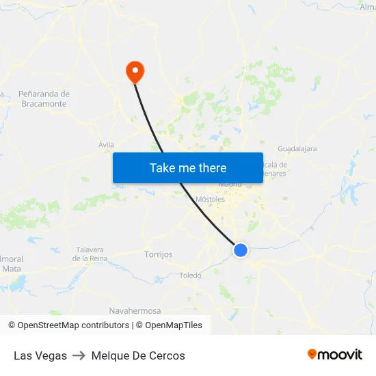 Las Vegas to Melque De Cercos map