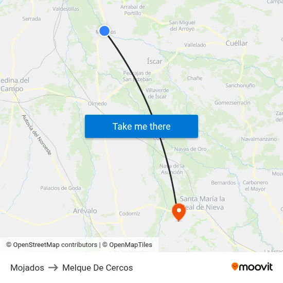 Mojados to Melque De Cercos map