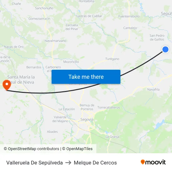 Valleruela De Sepúlveda to Melque De Cercos map