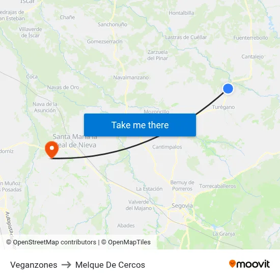 Veganzones to Melque De Cercos map