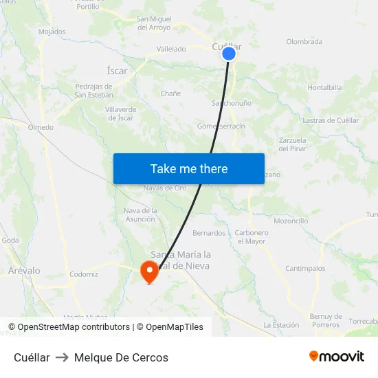Cuéllar to Melque De Cercos map