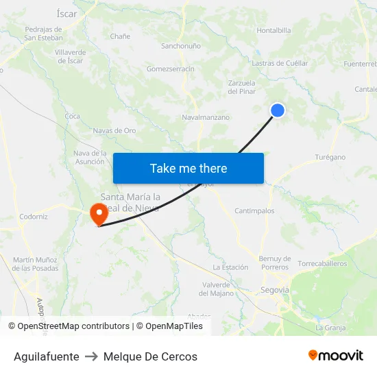 Aguilafuente to Melque De Cercos map