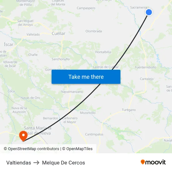 Valtiendas to Melque De Cercos map