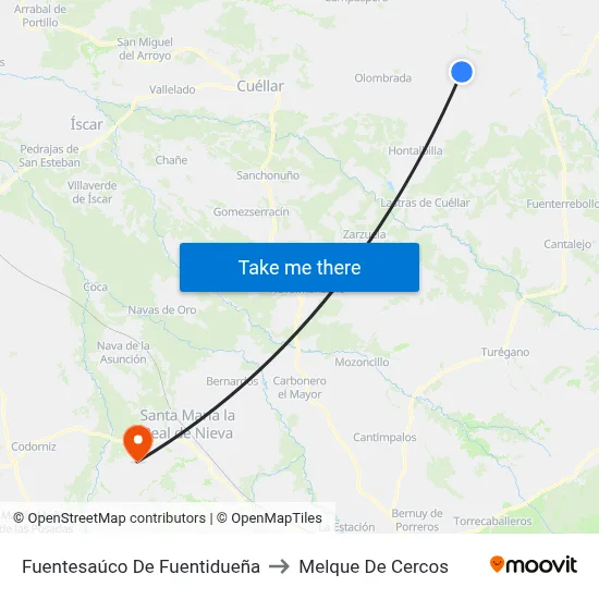 Fuentesaúco De Fuentidueña to Melque De Cercos map