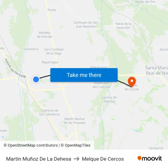 Martín Muñoz De La Dehesa to Melque De Cercos map