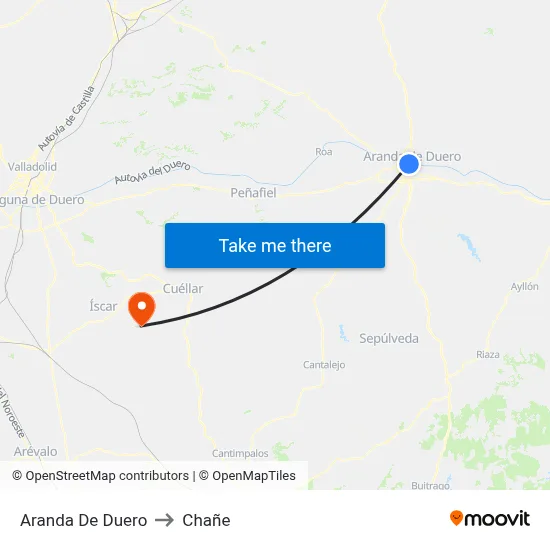 Aranda De Duero to Chañe map