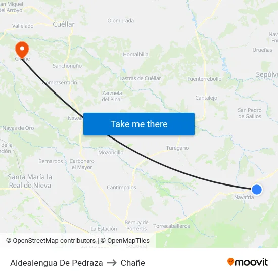 Aldealengua De Pedraza to Chañe map