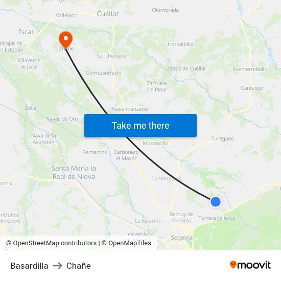 Basardilla to Chañe map
