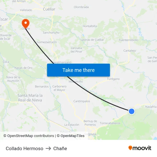 Collado Hermoso to Chañe map