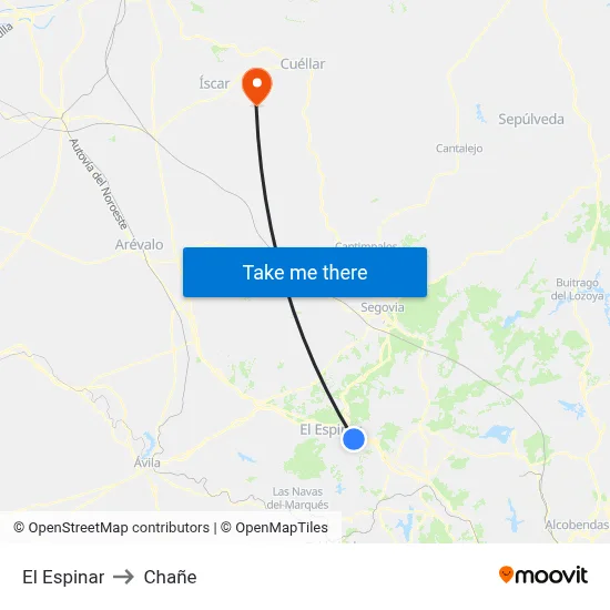 El Espinar to Chañe map