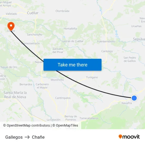 Gallegos to Chañe map
