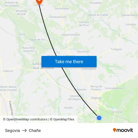 Segovia to Chañe map