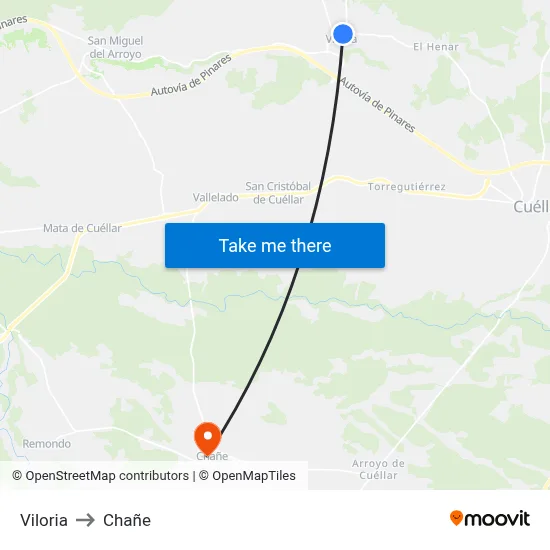 Viloria to Chañe map