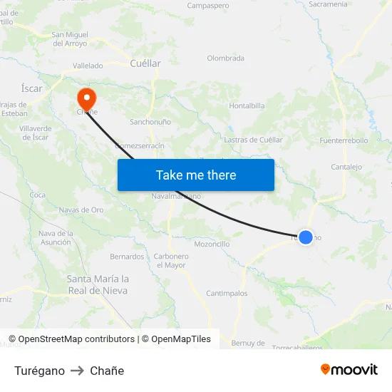 Turégano to Chañe map
