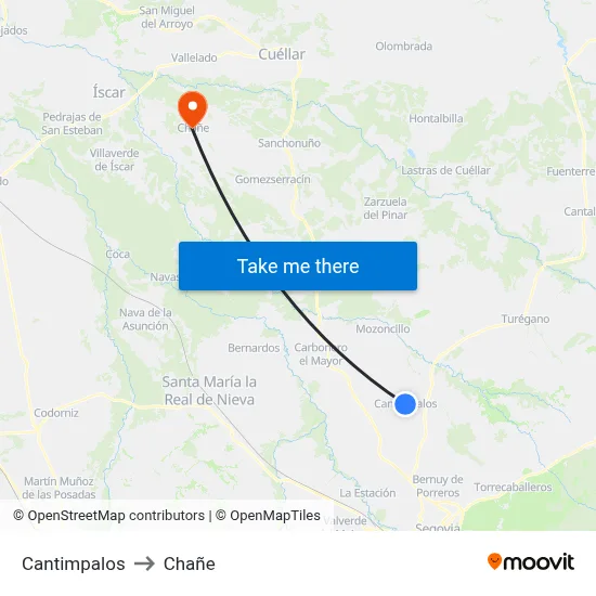 Cantimpalos to Chañe map