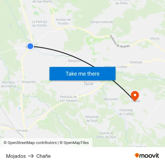 Mojados to Chañe map
