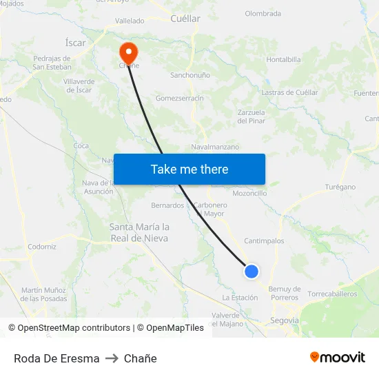 Roda De Eresma to Chañe map