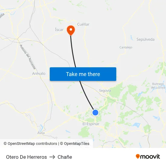 Otero De Herreros to Chañe map