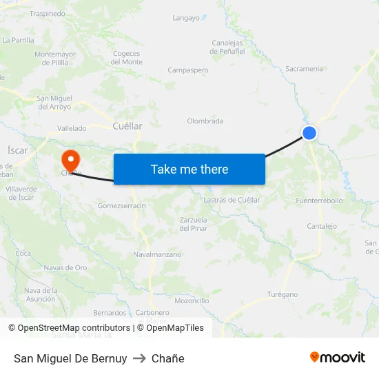 San Miguel De Bernuy to Chañe map
