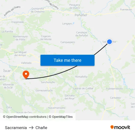 Sacramenia to Chañe map