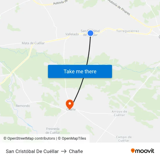 San Cristóbal De Cuéllar to Chañe map