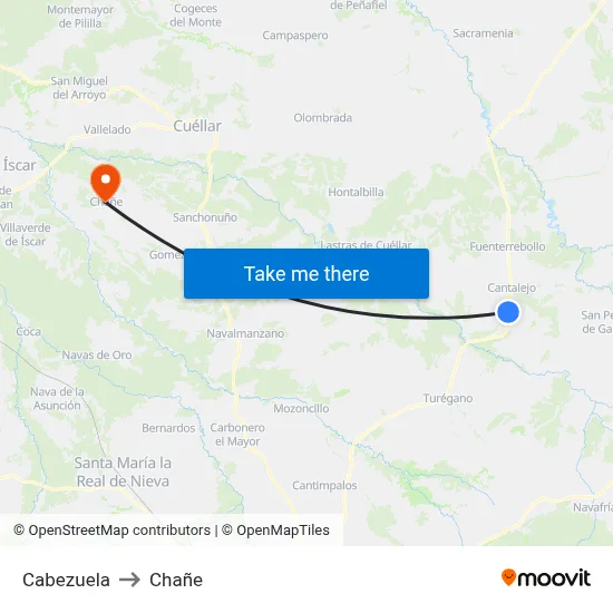 Cabezuela to Chañe map