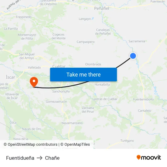 Fuentidueña to Chañe map