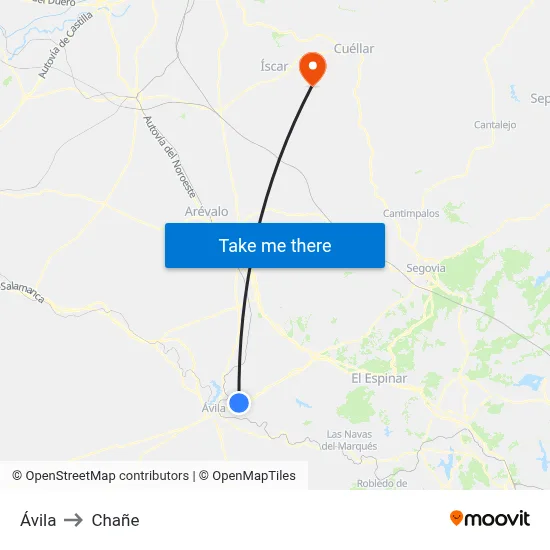 Ávila to Chañe map