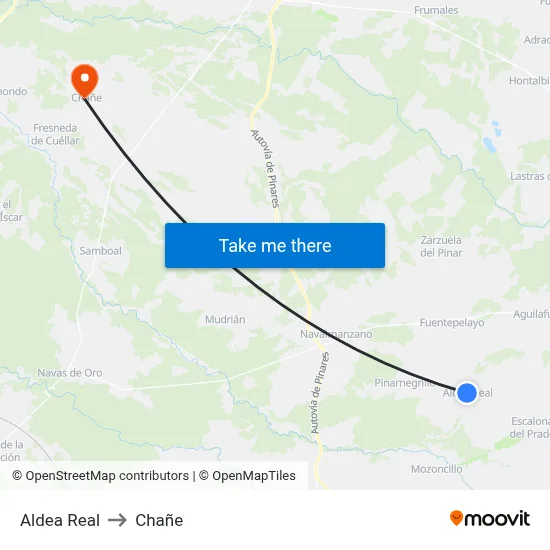 Aldea Real to Chañe map