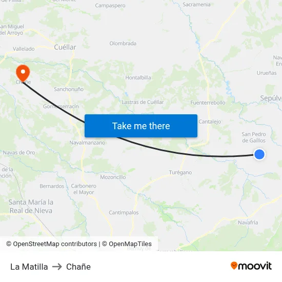 La Matilla to Chañe map