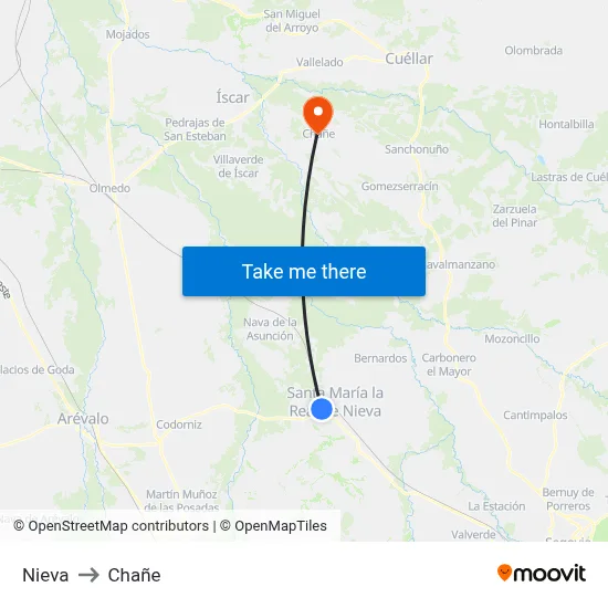 Nieva to Chañe map