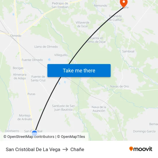 San Cristóbal De La Vega to Chañe map