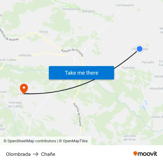 Olombrada to Chañe map