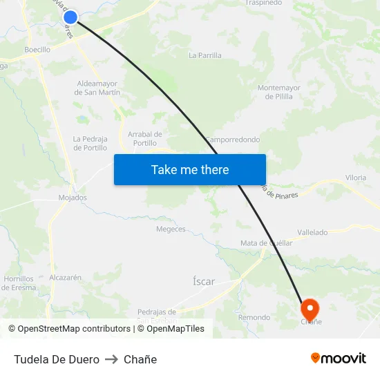 Tudela De Duero to Chañe map