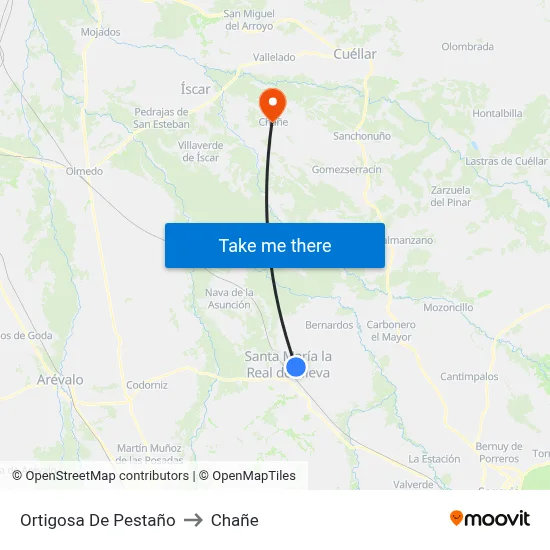 Ortigosa De Pestaño to Chañe map