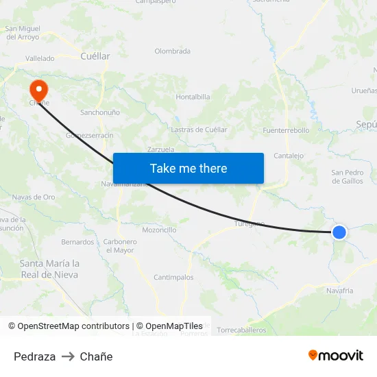Pedraza to Chañe map