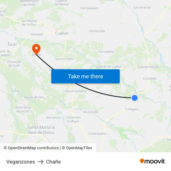 Veganzones to Chañe map