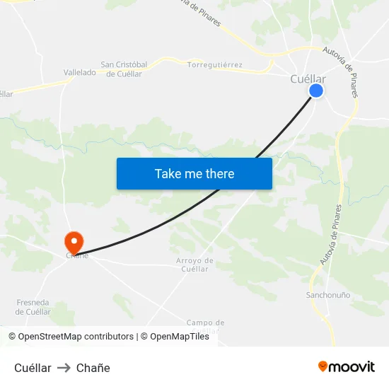 Cuéllar to Chañe map