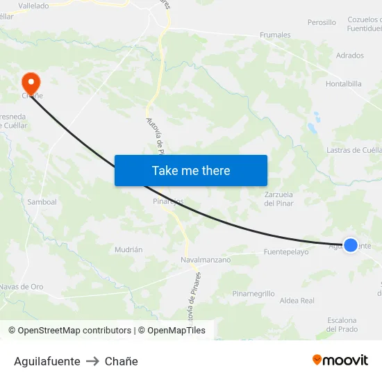 Aguilafuente to Chañe map