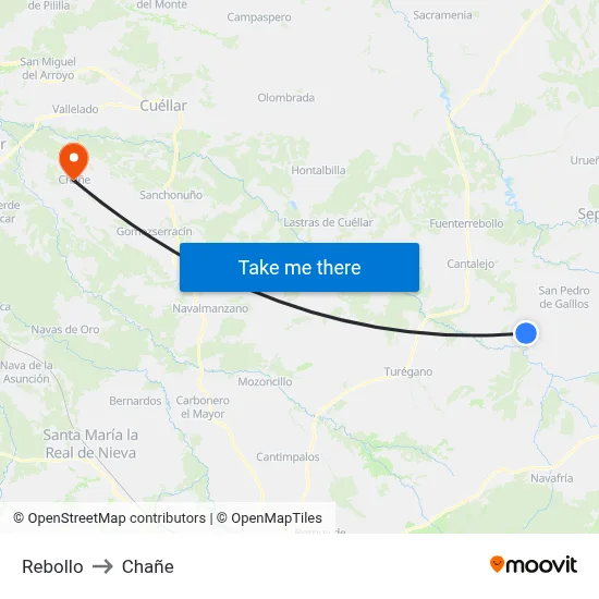 Rebollo to Chañe map