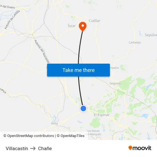 Villacastín to Chañe map