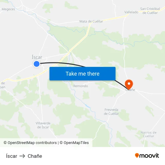Íscar to Chañe map