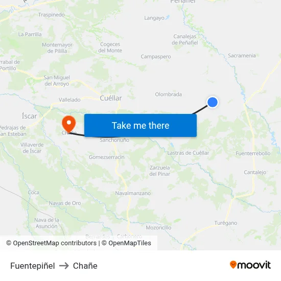 Fuentepiñel to Chañe map